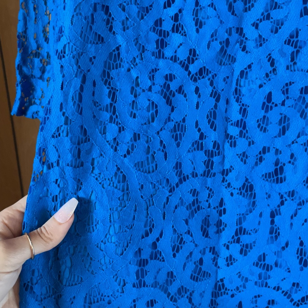 Electric Blue Lace Mini Dress with 3/4 Sleeves, Size 2, NEEDS HEM SEWN